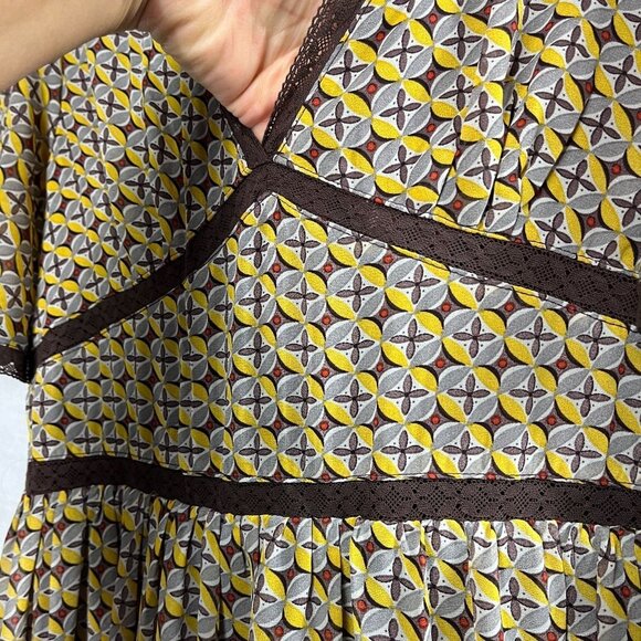 In Loom Maxi Dress Womens M Empire Waist Flutter Sleeves Lace Prairie Cottage - Picture 5 of 16